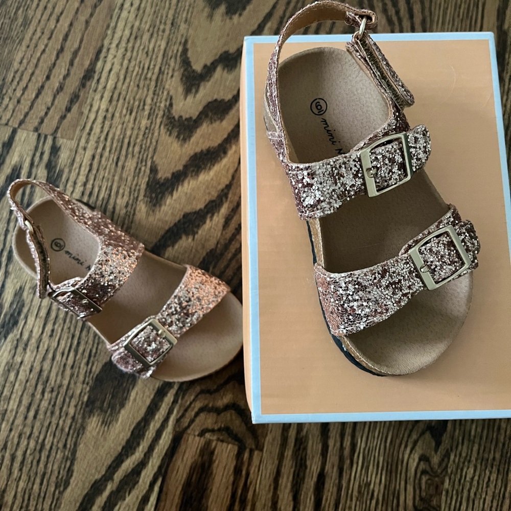 Rose gold sparkle Birkenstock like sandals